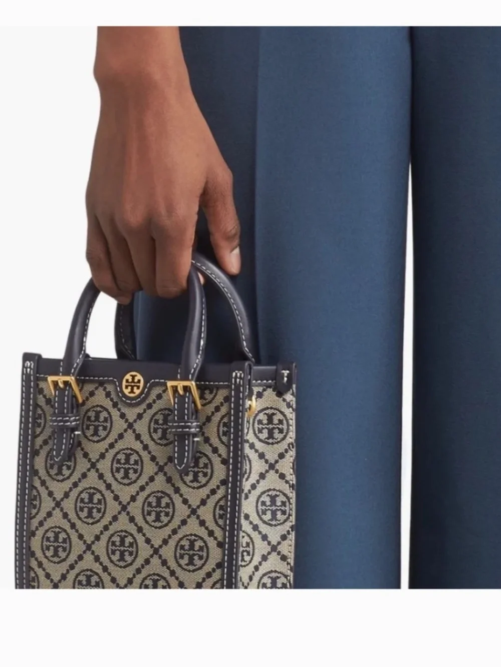NWT Tory Burch T-monogram Jacquard Navy Blue Mini Tote Bag
